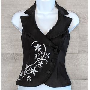 Cache Embroidered Black/White Halter Top - 4